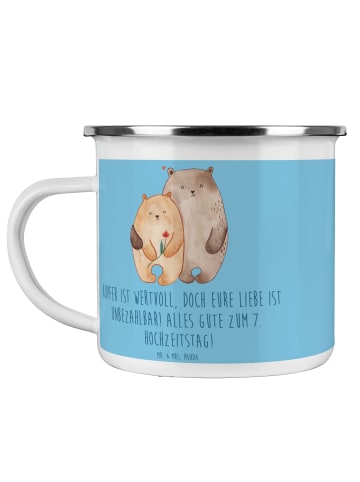 Mr. & Mrs. Panda Emaille Tasse 7. Hochzeitstag Kupferhochzeit mi... in Sky Blue