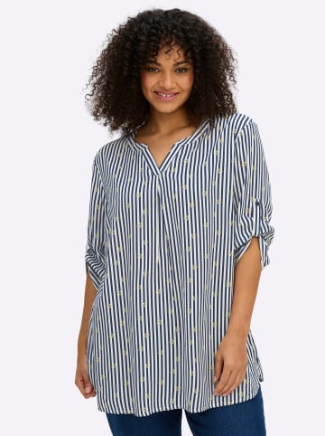sheego 3/4-Arm-Bluse in tiefblau-ecru-gestreift