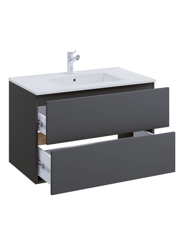 VCM  2 tlg. Badmöbel-Set mit Waschbecken Cosila-I 81 cm in Anthrazit / Honig-Eiche