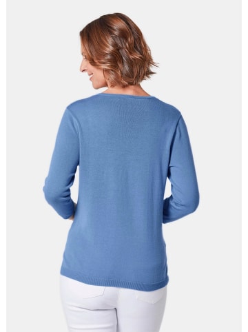 GOLDNER Strickpullover Unkomplizierter Pullover mit V-Ausschnitt in jeansblau