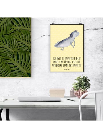Mr. & Mrs. Panda Poster Axolotl Schwimmen mit Spruch in Gelb Pastell
