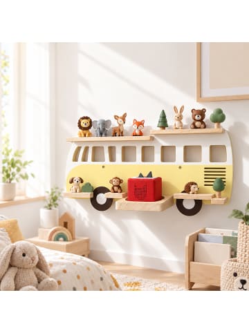 relaxdays Toniebox Regal "Bus" in Gelb - (B)62 x (H)32 x (T)13 cm