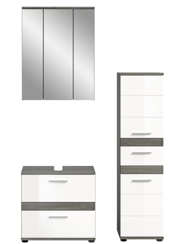 xonox.home Badkombination in Rauchsilber/weiß hochglanz - (B) 110 x (H) 191 x (T) 34