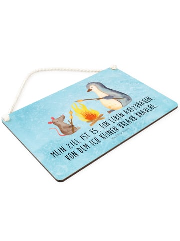 Mr. & Mrs. Panda Dekobrett Pinguin Lagerfeuer mit Spruch in Eisblau