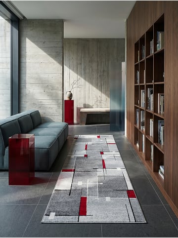 KADIMA DESIGN Niederflor-Teppich Patchwork pflegeleicht Wohnzimmer Schlafzimmer Flur in Rot-Grau
