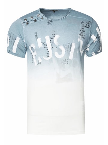 Rusty Neal T-Shirt Verwaschen mit Farbverlauf und Seitlicher Knopfleiste in Grau