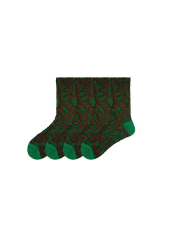MUNADUNA 4er-Pack 3D-Relief Blumen-Socken in Grün