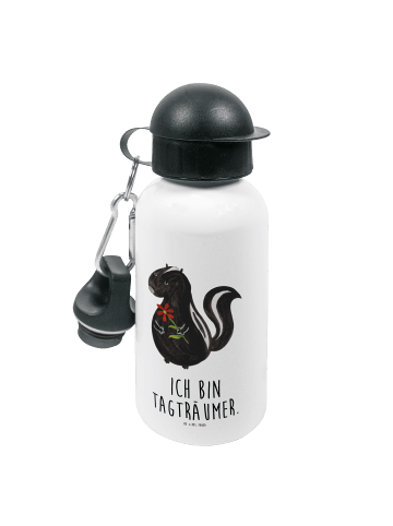 Mr. & Mrs. Panda Trinkflasche Stinktier Blume mit Spruch in Weiß