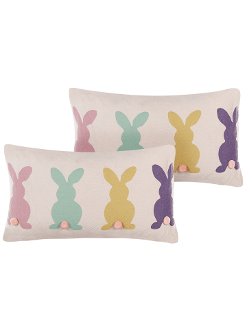 Beliani 2er-Set Dekokissen CLUSIA in Beige/Grün/Rosa