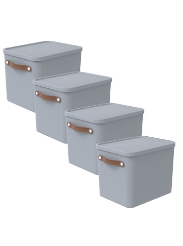 Rotho MALOJA Ordnungsboxen 4er-Set 27l mit Griffen stapelbar in Misty blau