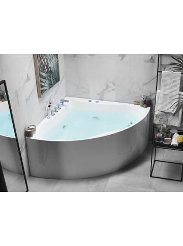 Beliani Eckbadewannen ISLITA in Weiß/Silber - (W) 133 x (H) 57 x (L) 187 cm