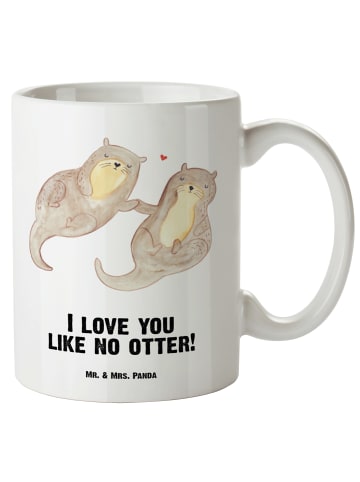 Mr. & Mrs. Panda Große Teetasse Otter Hände halten mit Spruch in Weiß