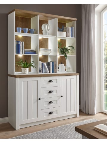 Furn.Design Buffetschrank weiß Pinie, Eiche hell Landhaus, Buffet 130 x 198 cm