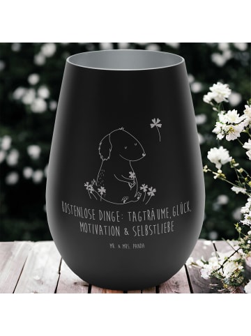 Mr. & Mrs. Panda Gold Windlicht Hund Kleeblatt mit Spruch in Schwarz