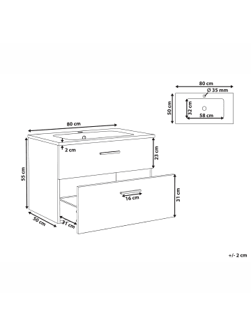 Beliani 2-tlg Badezimmerschrank mit Waschbecken YELCHO in Braun/Weiß/Schwarz