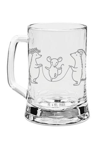 Mr. & Mrs. Panda Bierkrug Glas Igel Seilhüpfen ohne Spruch in Transparent