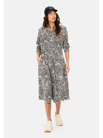 Camel Active Langes Hemdblusenkleid mit Allover-Print in Schwarz-Weiß