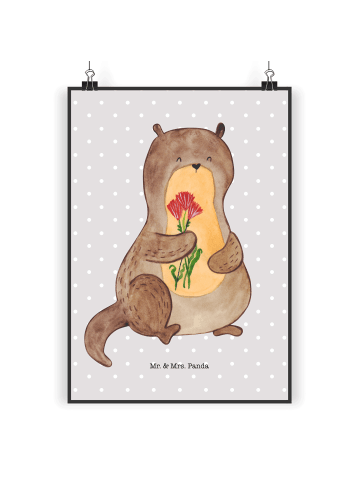 Mr. & Mrs. Panda Bild Otter Blumenstrauß ohne Spruch in Grau Pastell