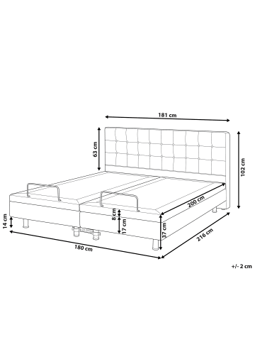 Beliani Doppelbett DUKE in Beige - (W) 181 x (H) 102 x (L) 216 cm