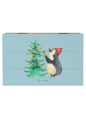 Mr. & Mrs. Panda Holzkiste Pinguin Weihnachtsbaum ohne Spruch in Eisblau