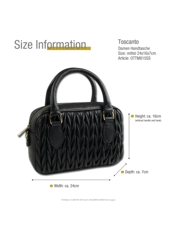 Toscanto Leder Handtasche, Schultertasche Toscanto Tasche schwarz ca. 24cm