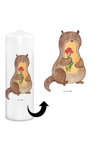 Mr. & Mrs. Panda Kerze Otter Blumenstrauß ohne Spruch in Weiß