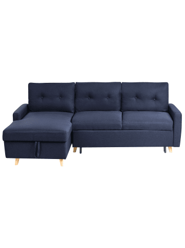 Beliani Ecksofa FLAKK in Blau/Braun - (W) 232 x (H) 90 x (L) 147 cm