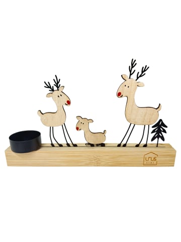 UNUS UNUS Aufsteller Rehe mit Kerzenhalter natürliche Weihnachtsdeko in Natur