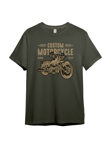 PAULGOS Herren T-Shirt, No Bike No Life in Olive