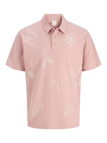 Jack & Jones Poloshirt mit kurzem Arm und Blumenstickerei in Rosa