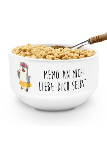 Mr. & Mrs. Panda Müslischale Pinguin Kokosnuss mit Spruch in Weiß