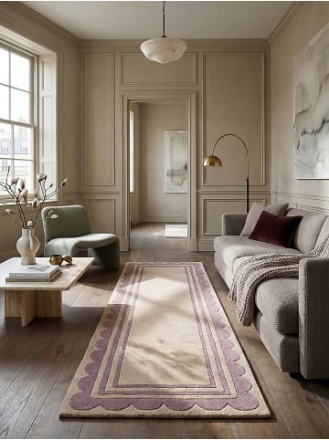 KADIMA DESIGN Teppich Wolle Handgetuftet WENSUM Grafisches Muster Wohnzimmer in Lila-Beige