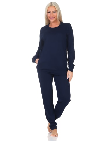 NORMANN Langarm Schlafanzug Pyjama Bündchen Tupfen Optik - 87021 in marine