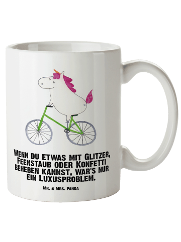 Mr. & Mrs. Panda Tasse Einhorn Radfahrer mit Spruch in Weiß