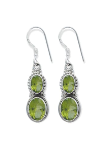 mantraroma 925er Silber - Ohrringe (L) 9 x (B) 37 mm mit Peridot facettiert