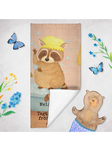 Mr. & Mrs. Panda sporthandtuch Waschbär Design mit Spruch in Gelb Pastell