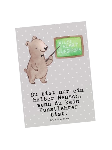 Mr. & Mrs. Panda Postkarte Kunstlehrer Herz mit Spruch in Grau Pastell