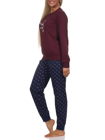 NORMANN Schlafanzug Pyjama Bündchen langarm Winter Optik - 88785 in rot