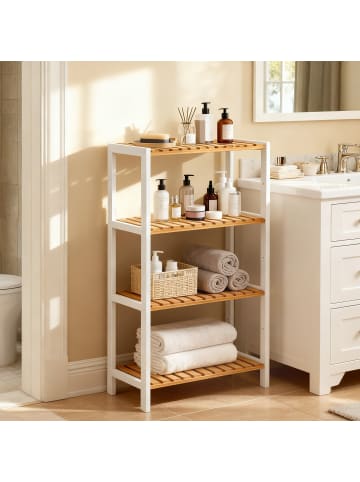SONGMICS Badregal Bambou in Weiß, Naturfarben - (B)60 x (H)100 x (T)26 cm