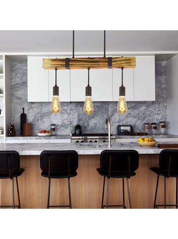 ZMH Pendelleuchte 3-flammige E27 in shwarz Holz Vintage B 61CM