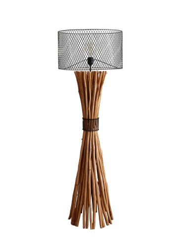SalesFever Stehlampe dimmbar mit Lampenschirm in Rost-Look und Treibholzgestell in Natur