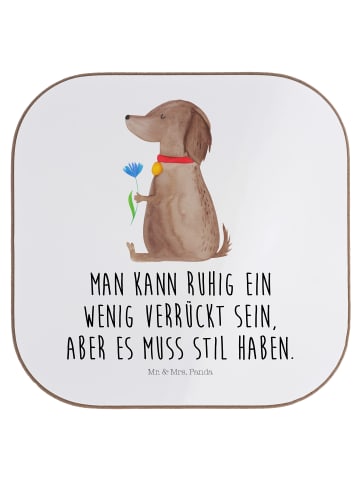 Mr. & Mrs. Panda Tischuntersetzer Hund Blume mit Spruch in Weiß