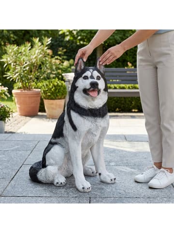 relaxdays Hund-Gartenfigur "Husky" in Schwarz/ Weiß - (B)49 x (H)86 x (T)62 cm