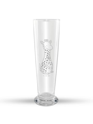 Mr. & Mrs. Panda Glas mit Gravur Giraffe Zufrieden ohne Spruch in Transparent