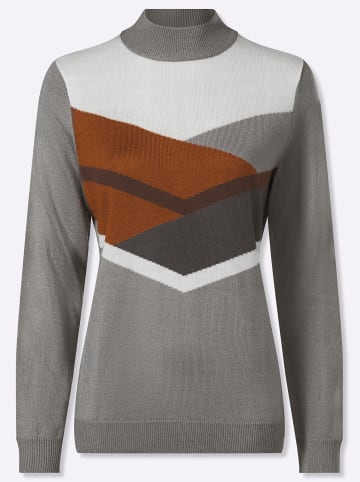 Sieh an! Stehkragenpullover in steingrau-schoko-gemustert