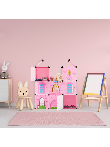 relaxdays Steckregal Prinzessinnenschloss in Rosa - (B)110 x (H)128 x (T)37 cm