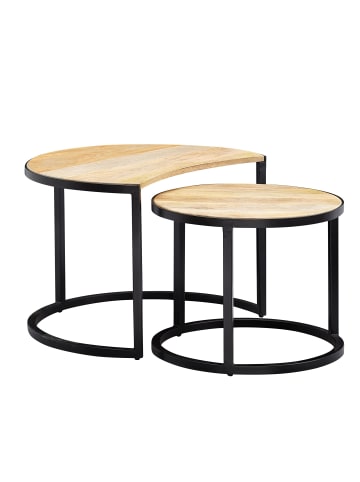 KADIMA DESIGN Couchtisch 2er-Set | Mango Massivholz, Metallbeine Schwarz, Industrial in Beige