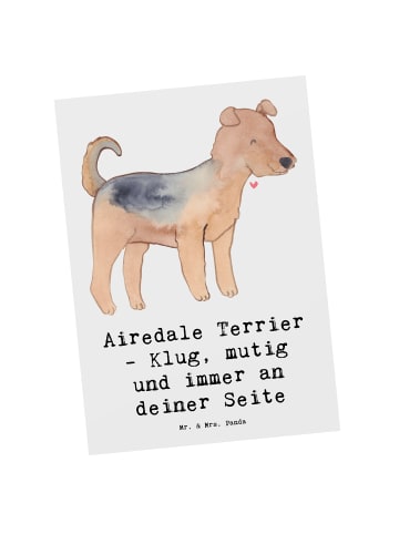 Mr. & Mrs. Panda Postkarte Airedale Terrier mit Spruch in Weiß