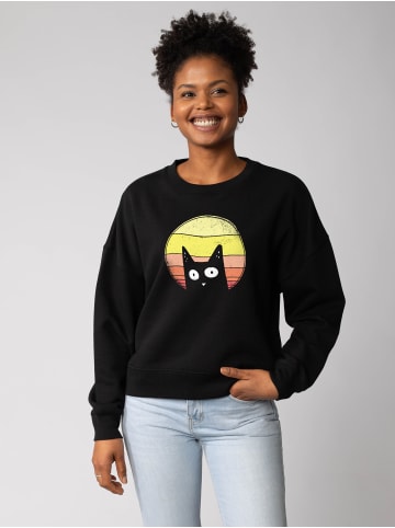 wat? Apparel Sweatshirt Sunset Cat in Schwarz