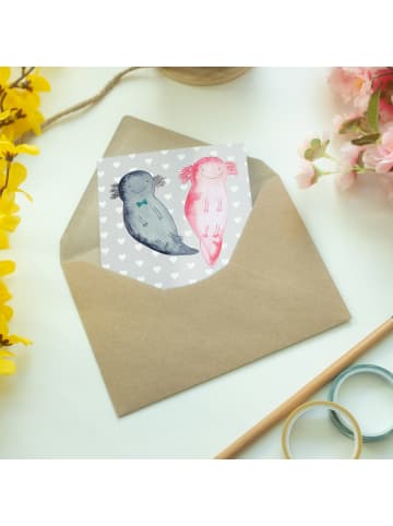 Mr. & Mrs. Panda Glückwunschkarte Axolotl Liebe mit Spruch in Grau Pastell